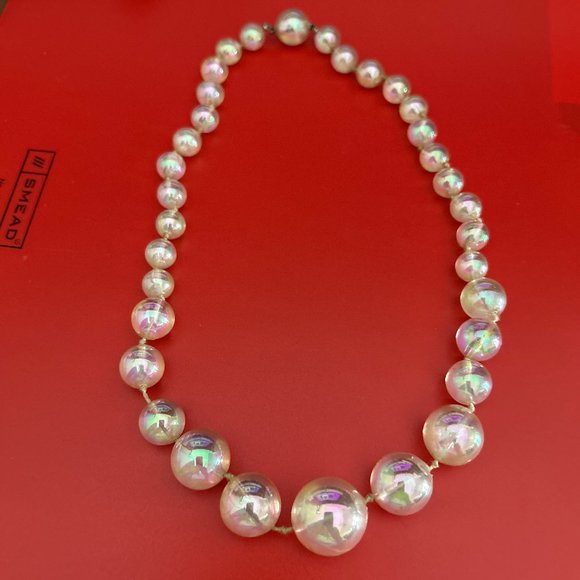 VTG AB Finish Clear Lucite Beaded Necklace - Picture 1 of 14